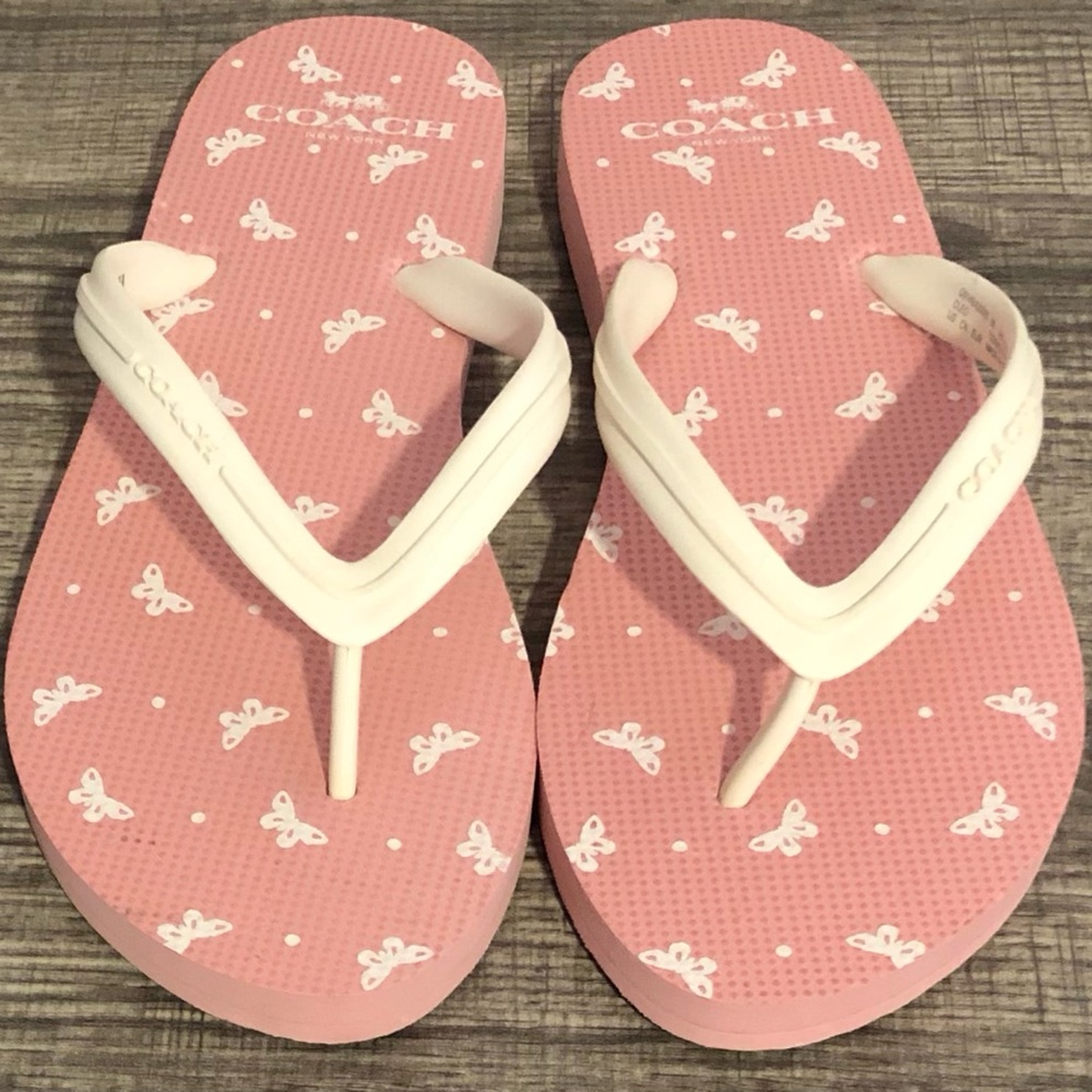 ❤️❤️Coach Cleo pink and white butterfly flip flops ❤️❤️ Sz 7/8